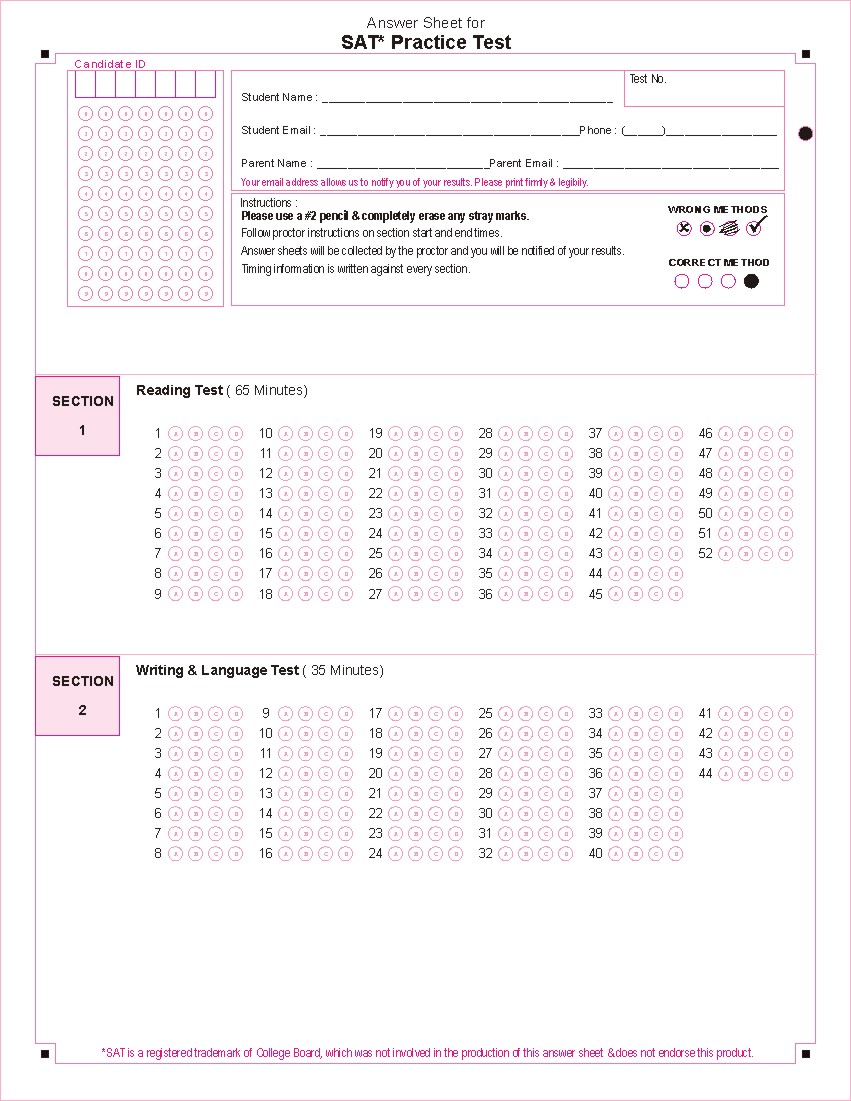 SAT OMR Sheet 1 Template